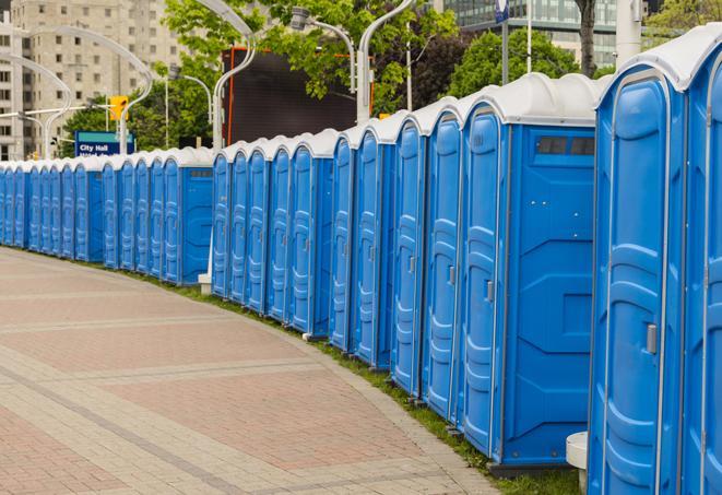 Seasonal porta potty units set up at a Tulsa, Oklahoma venue